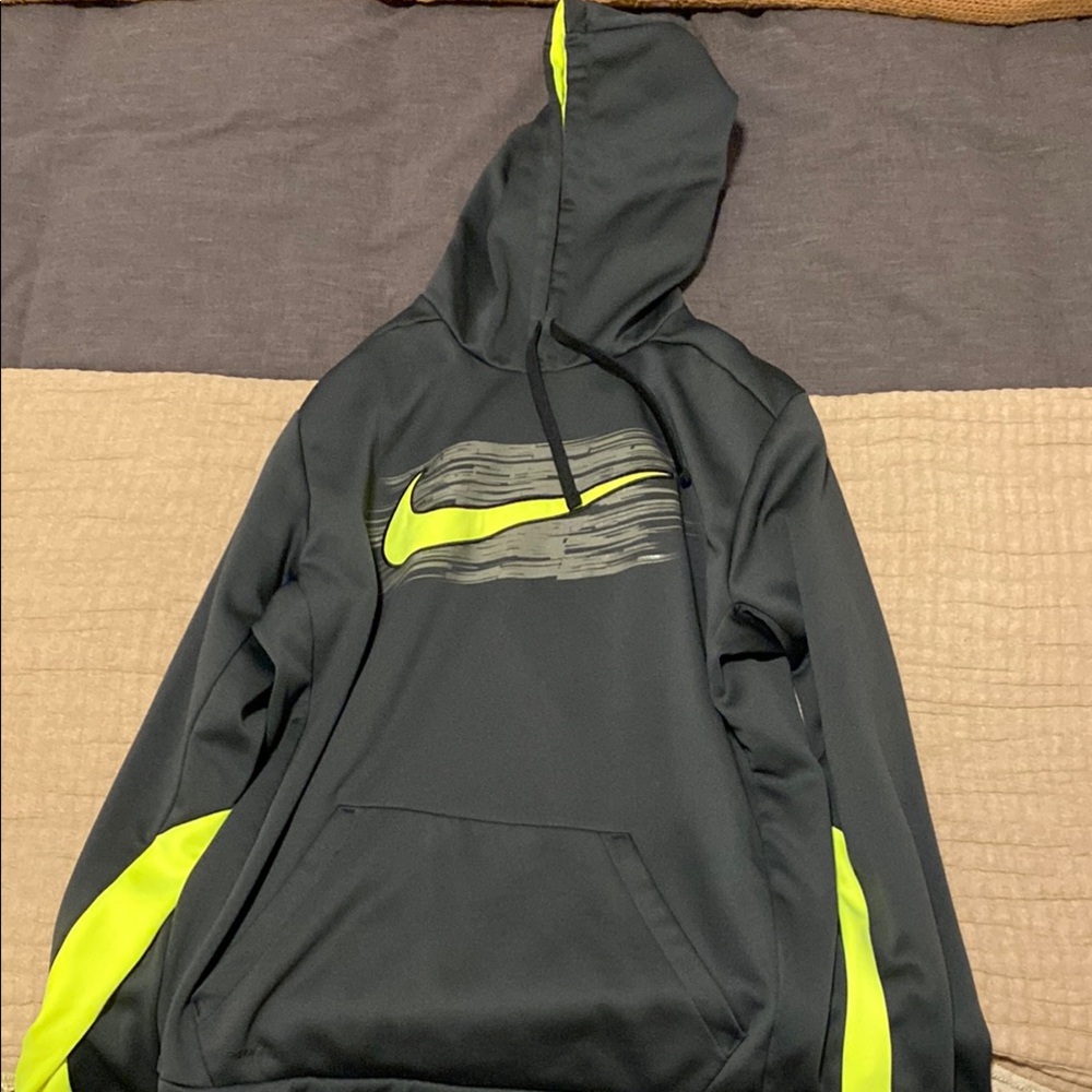 Nike Black and Neon Green Hoodie